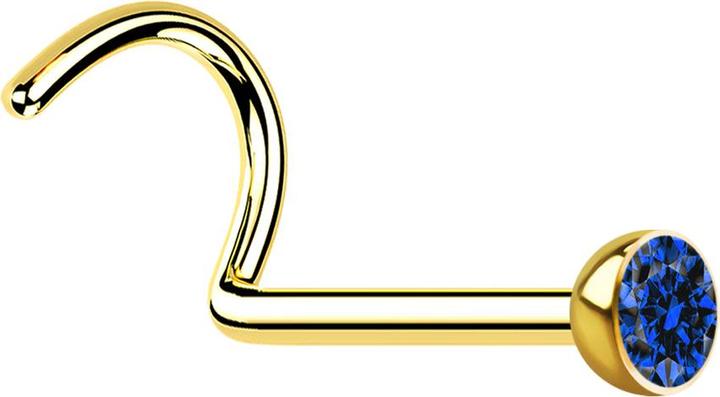 Produktbild Star Piercing Nasenstecker gebogen vergoldet mit Kristall dunkelblau (Chirurgenstahl 316L, ohne Messing)