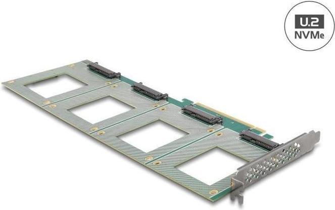 Actual product image Delock PCI Express 4.0 x16 card to 4 x internal U.2 NVMe SFF-8639 - Bifurcation (LxW: 288 x 122 mm)