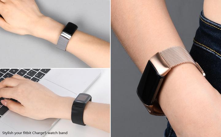 Actual product image PhoneLook Milanaise bracelet made of steel in (size S) (Aluminium, Fitbit Charge 5)