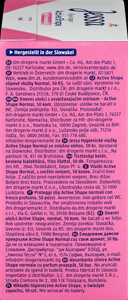 Valori nutrizionali e ingredienti dm Jessa Panty Liners Active Shape Fragranza fresca (Fodere per mutande)