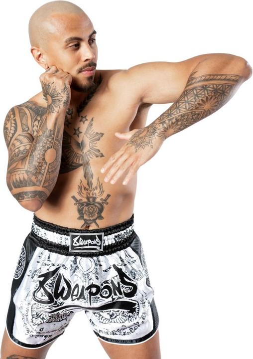 Actual product image 8Weapons 8 WEAPONS Muay Thai Shorts Carbon Sak Yant Tigers white (L)