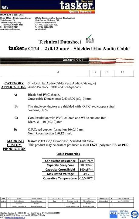Immagine prodotto Tasker Cavo audio, nero, 100 m, PVC 2,40x5,00 mm (100 m)