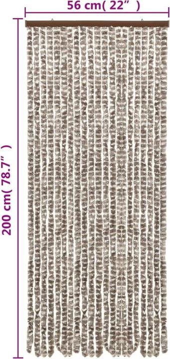 Produktbild VidaXL Fliegenvorhang Insektenschutz Türvorhang Fadenvorhang Taupe Weiss Chenille (56 x 200 cm)