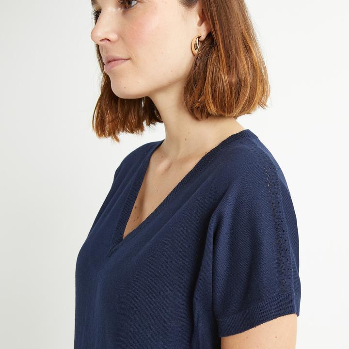 Actual product image Anne Weyburn Fine knit jumper with V-neck and short sleeves (42)
