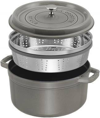 Actual product image Staub Cocotte with steamer insert (26 cm, Casserole + Stewpot, Cast iron, Enamel, Stainless steel)