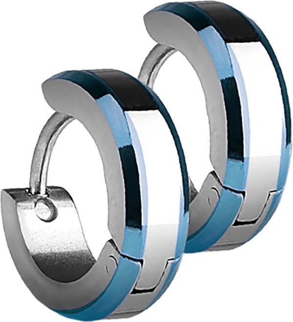 Actual product image Star Piercing Earring to flap silver with 2 blue side stripes (without brass, Surgical steel 316L)