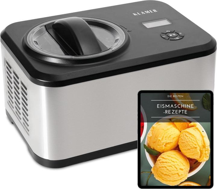 KLAMER Eismaschine 1.5L, 120 W Eiscrememaschine aus Edelstahl