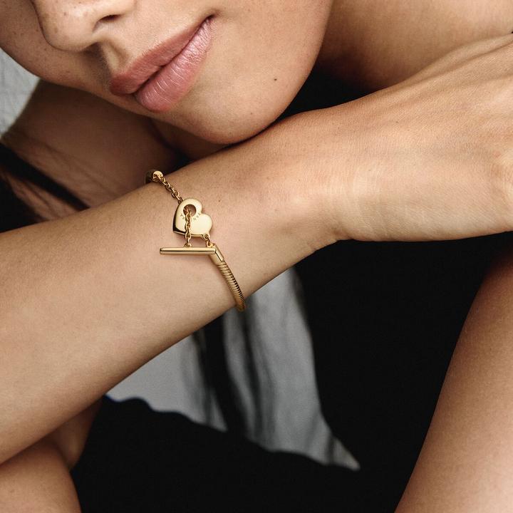 Image du produit Pandora 14k Gold Moments Coeur T-fermoir bracelet à maillons serpents (17 cm, Plaqué or, Métal)