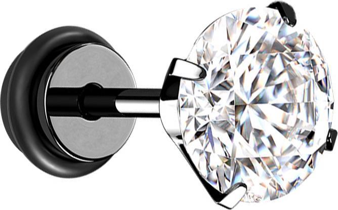 Star Piercing Fake Plug schwarz Kristall silber mit O-Ring (Chirurgenstahl 316L, ohne Messing)