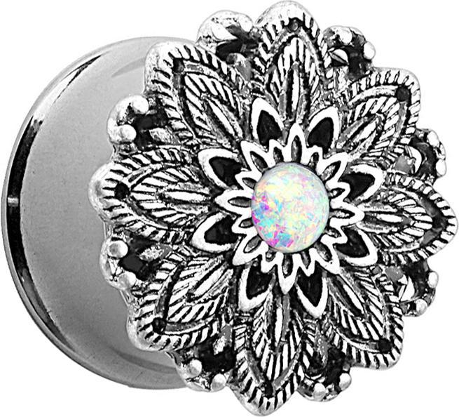 Produktbild Star Piercing Flared Plug Lotusblume mit Opal Kugel (Chirurgenstahl 316L, Messing)