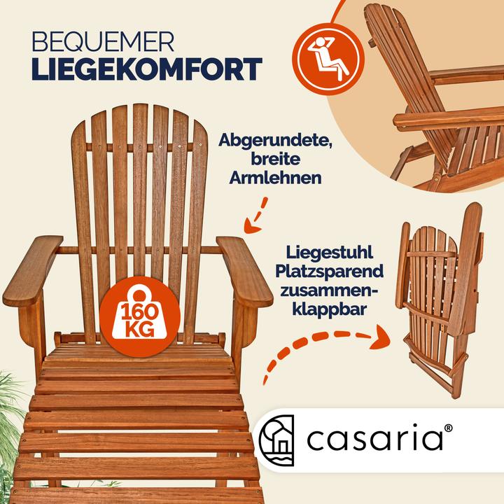 Image du produit Casaria Chaise longue Adirondack Lot de 2 Repose-pieds