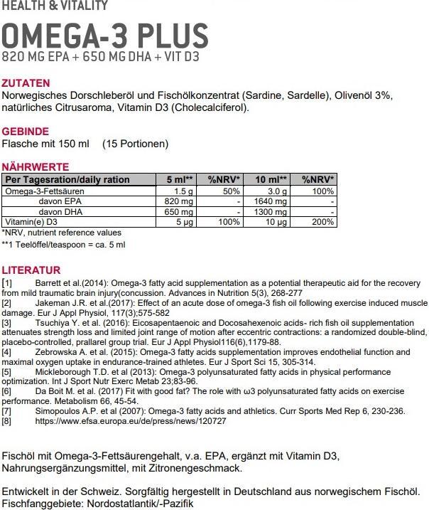Nährwerte und Zutaten Sponser Omega-3 Plus (1 Stück, Flüssigkeit, 167 g)
