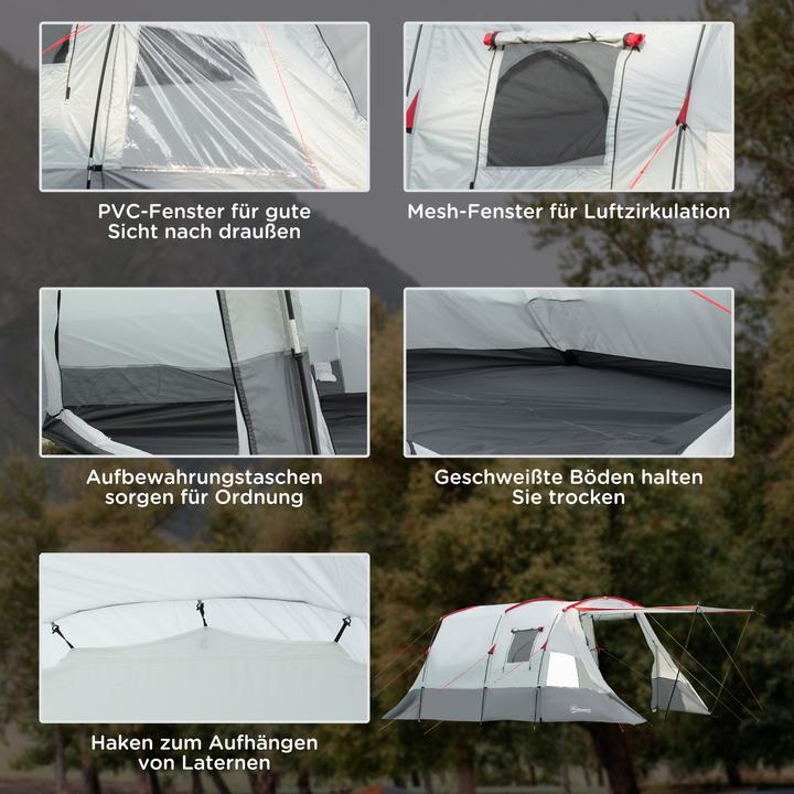 Actual product image Outsunny Camping tent with ground spikes, tensioning ropes and carrying bag (Tunnel tent, 8.50 kg, 8 persons)