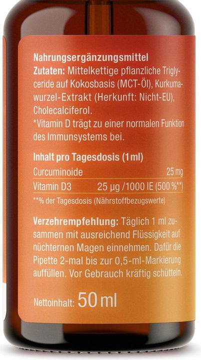 Nährwerte und Zutaten Effective Nature Kurkuma Extrakt mit Vitamin D3 (1 Stück, Tropfen)