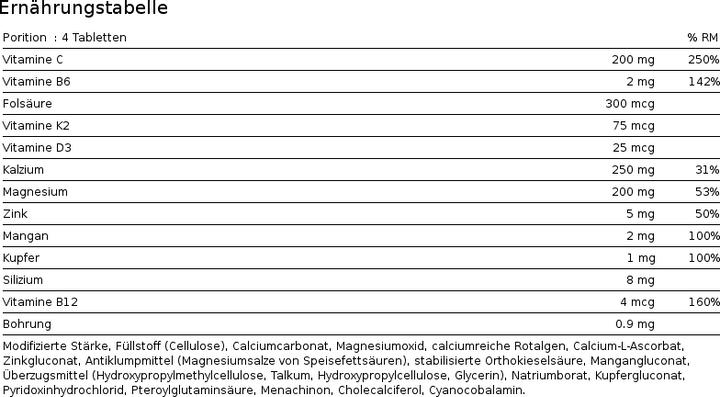 Nährwerte und Zutaten Burgerstein OsteoVital forte (120 Stück, Tabletten, 112 g)