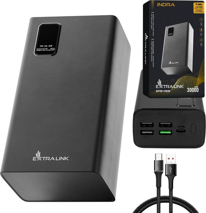 Produktbild Extralink EX.19515 power bank Lithium Polymer (LiPo) Black (30000 mAh, 22.50 W, 111 Wh)