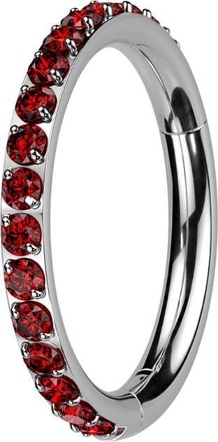 Produktbild Star Piercing Micro Segmentring klappbar silber seitlich Kristalle rot (ohne Messing, Titan G23)