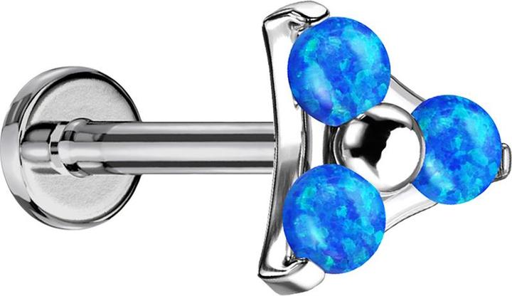 Actual product image Star Piercing Micro Labret internal thread silver triangle three opals blue (Titanium G23, without brass)