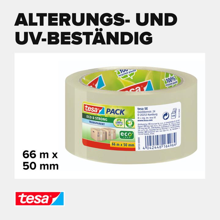 Image du produit tesa tesapack ECO & STRONG Ruban d'emballage - Ruban d'emballage écologique en plastique 100 % recyclé (50 mm)