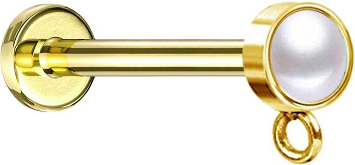 Produktbild Star Piercing Micro Labret Innengewinde vergoldet mit Zylinder Perle weiss Ring für Anhänger (Chirurgenstahl 316L)