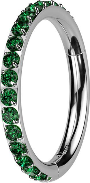 Produktbild Star Piercing Micro Segmentring klappbar silber seitlich Kristalle grün (Titan G23, ohne Messing)