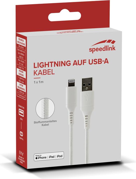 Productafbeelding Speedlink USB-A naar Lightning-kabel, wit (USB 3.0)