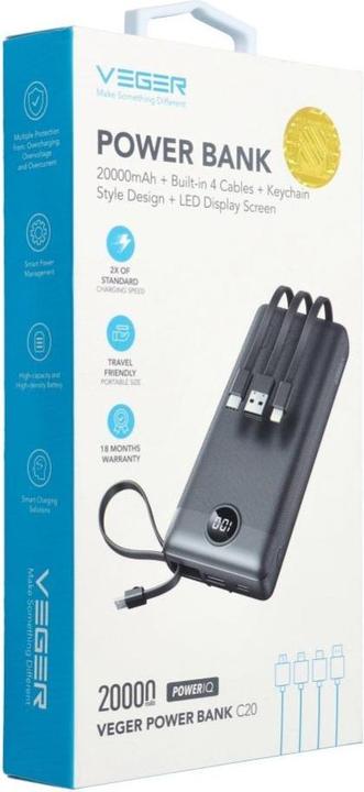 Produktbild Veger C20 Powerbank inkl. Kabel - 20'000mAh (20000 mAh, 10 W, 77 Wh)