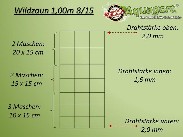 Produktbild Aquagart 100m Wildzaun Forstzaun Knotengeflecht Weidezaun Drahtzaun 100/8/15L