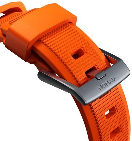 Actual product image Nomad Rugged Strap -ranneke, Apple Watch 49 / 45 / 44 /, oranssi / hopea (45 mm, 44 mm, 42 mm, 49 mm, Tyres)