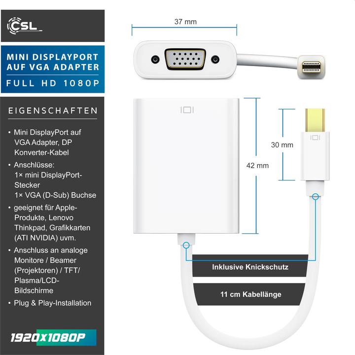 Actual product image CSL Mini DisplayPort to VGA Video Adapter, Full HD MiniDP Male to VGA Female Adapter Cable (VGA)