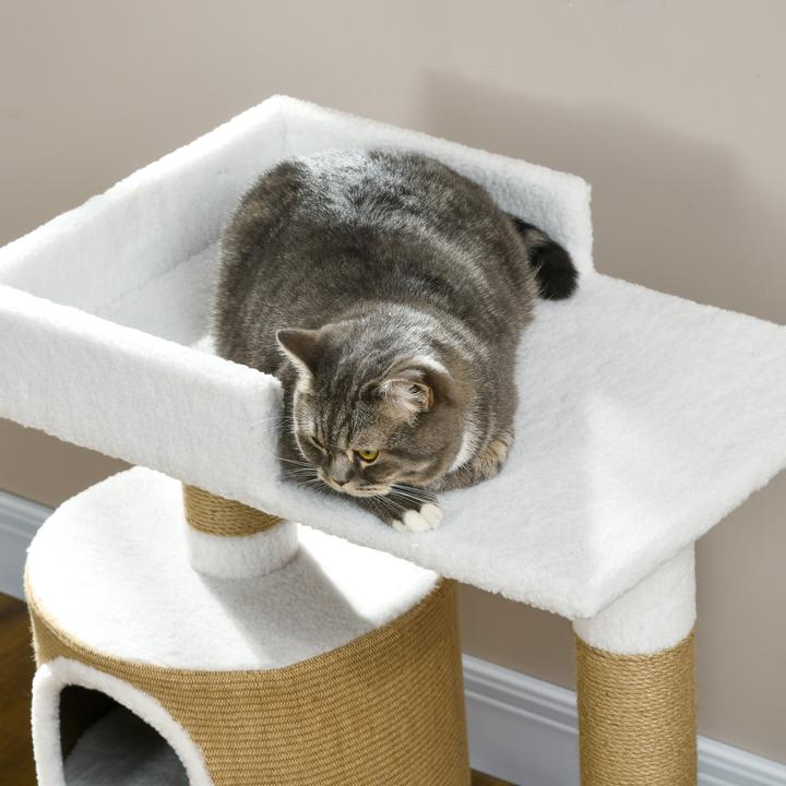 Actual product image PawHut Scratching post with cat cave and lying area (79 cm, Brown+White)
