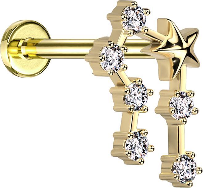 Actual product image Star Piercing Micro Labret Inner Thread Gold Plated Zodiac Sign Cancer with Crystals (Surgical steel 316L, Brass)