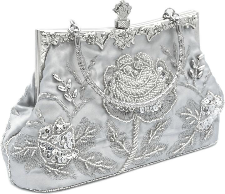 Only-Bags.Store Perlen Blumenstickerei Abendtasche, Vintage Satin Hochzeit Handtaschen, Pailletten Clutch Clip