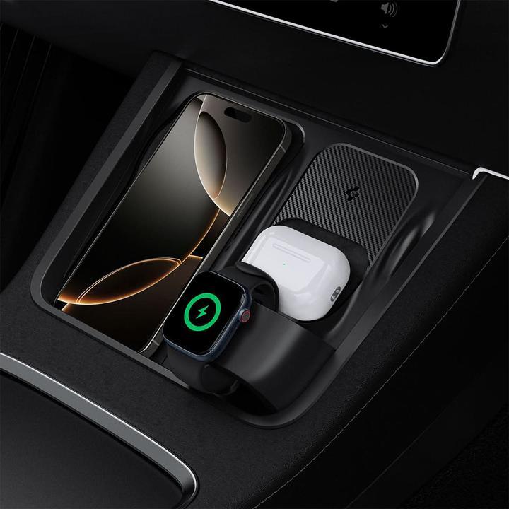 Actual product image Spigen Tesla 3 in 1 Wireless Charging Hub Mount black - Tesla Model Y/3