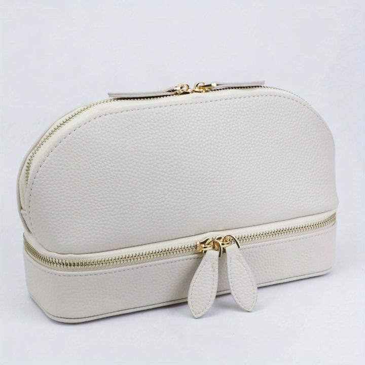 Only-Bags.Store Grosse Kapazität Double Layer Makeup Tasche, Schmuck-Box solide Farbe PU-Leder modische Shell-Typ