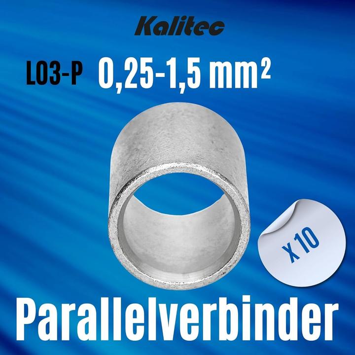 Produktbild Kalitec 10 Stück L03-P Parallelverbinder 0,25-1,5mm² I Verbinder unisoliert I Quetschverbinder blank