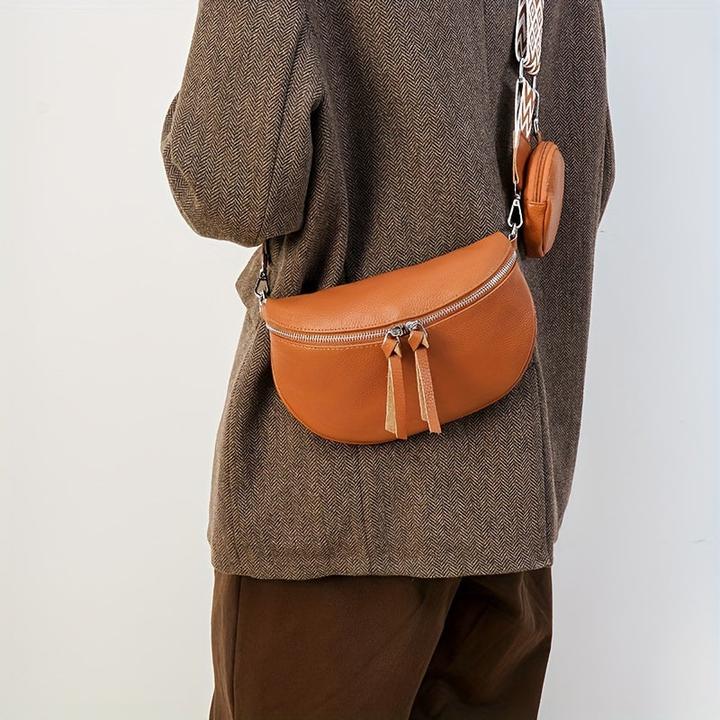 Produktbild Only-Bags.Store PU Leder Crossbody Fanny Pack, Retro-Stil Brust Umhängetasche mit verstellbarem Zickzack-Riemen