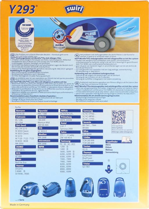Actual product image Swirl Vacuum Cleaner Bag Y293 MicroPor Plus for Dirt Devil, Nilfisk and Samsung Vacuum Cleaners (4 x)