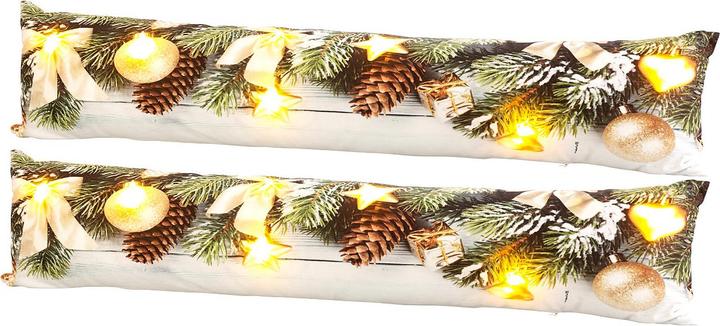 Actual product image Infactory Set of 2 draught excluder decorative cushions, Christmas motif, 7 LEDs, 90x20 cm (90 x 20 x 12 cm)