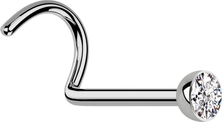 Acha Direct Steriler Nasenstecker gebogen silber Halbkugel Kristall silber (ohne Messing, Titan G23)