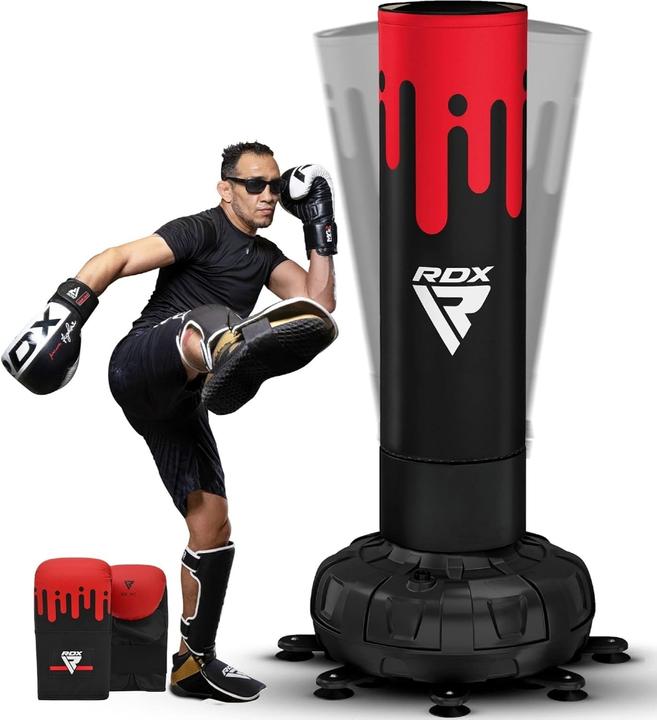 Actual product image Rdx Free Standing Punch Bag F9 Red/Black - 6ft + Bag Mitts F9 Red/Black (180 cm)