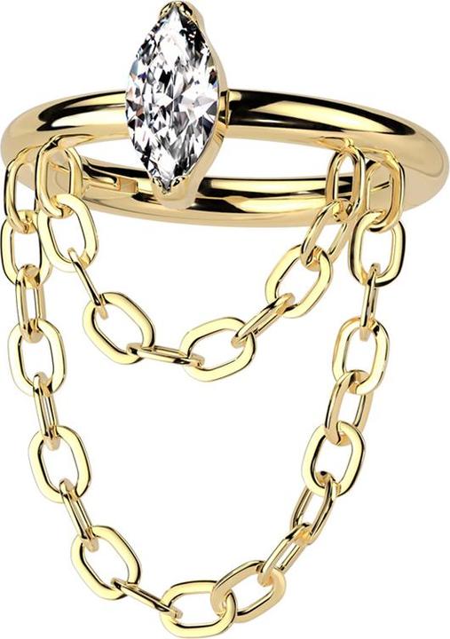 Immagine prodotto Star Piercing Anello a micro segmenti incernierato placcato oro grande cristallo ovale pendente in argento (Titanio G23)
