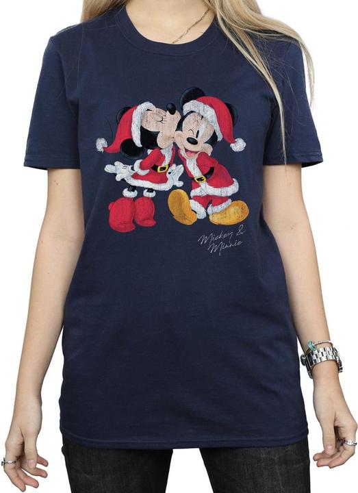 Actual product image Disney Womens/Ladies Mickey And Minnie Christmas Kiss Cotton Boyfriend T-Shirt (M)