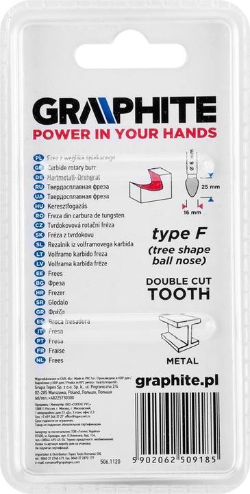 Nährwerte und Zutaten Graphite Graphit HM F TYP METALLBIT 16 X 25 MM, STIEFEL 6 X 45 MM 55H374 GRAPHIT