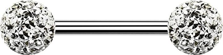 Produktbild Star Piercing Barbell silber mit zwei Kristall Kugeln silber Epoxy Schutzschicht (Chirurgenstahl 316L)