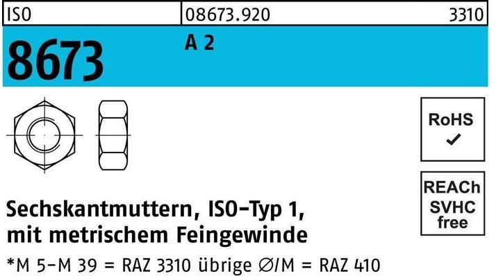Actual product image Hexagon nut ISO 8673 M 14 x 1.5 A 2 (M14)