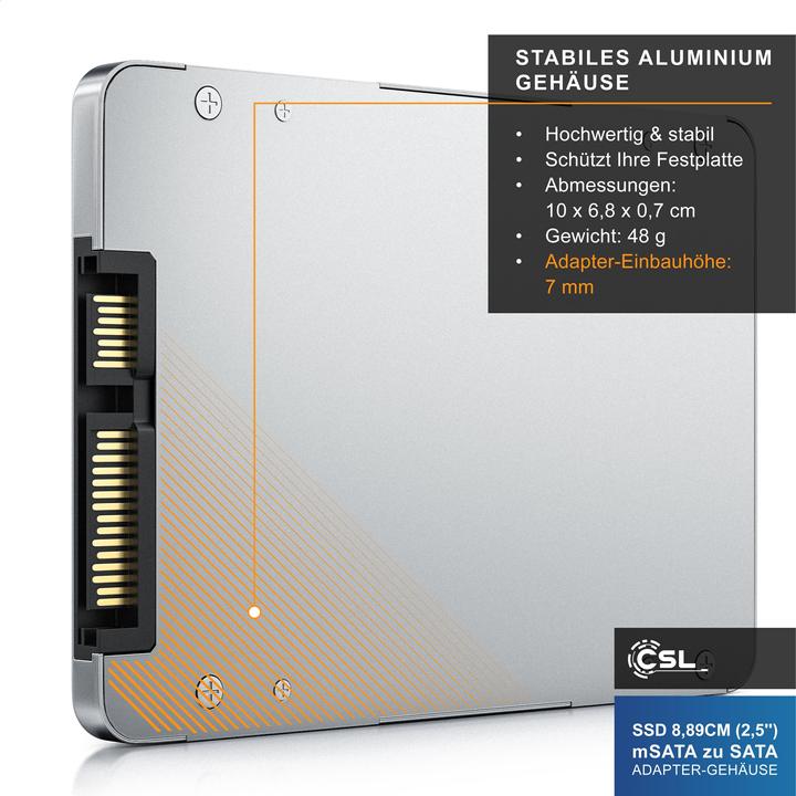 Actual product image CSL Hard drive enclosure, SSD 8.89cm (2.5) mSATA to SATA adapter, max. 7mm installation height, hard
