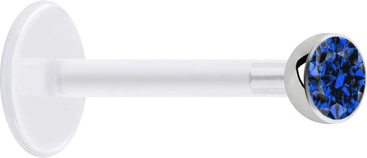 Image du produit Star Piercing Micro Labret transparent avec boule et cristal bleu foncé (Acier chirurgical 316L, sans laiton, Bioflex)