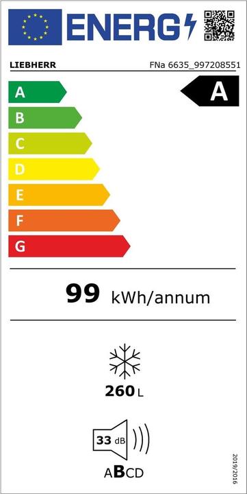 Etichetta energetica Liebherr FNa 6635 Plus (Struttura autonoma, 260 l)