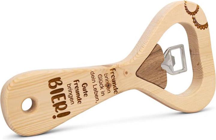 Actual product image ZNatur Bottle opener XXL Swiss stone pine wood Gift decoration with engraving Friends No.30 (Bottle opener)